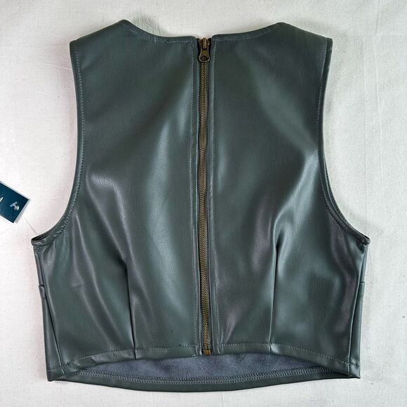 Dark Olive Vegan Leather Crop top S - Picture 2 of 6